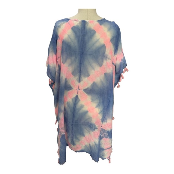 Beulah Style pink & blue tie dye tassel beach swim cover up - Picture 5 of 7